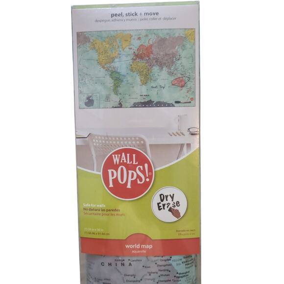 wall pops! World Map.New.Dry erase.Peel stick move. 24 in x 36 in.marker - Picture 3 of 4